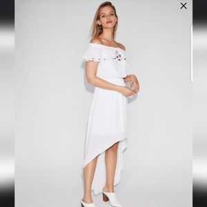 Express off the shoulder white floral dress